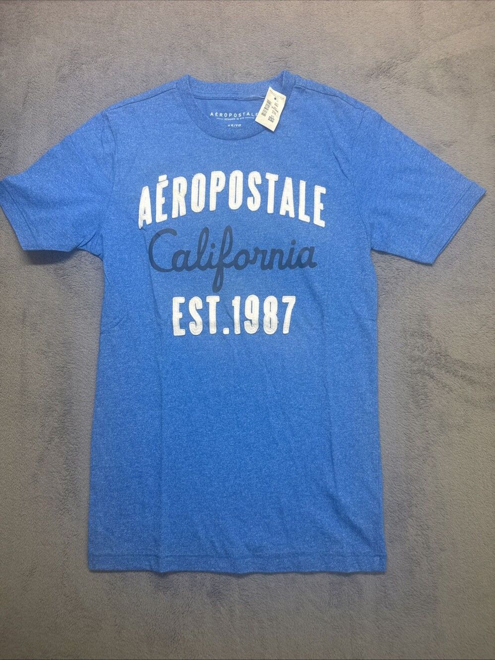 Aeropostale California EST 1987 T-Shirt Mens XSmall Blue Heathered Short Sleeve